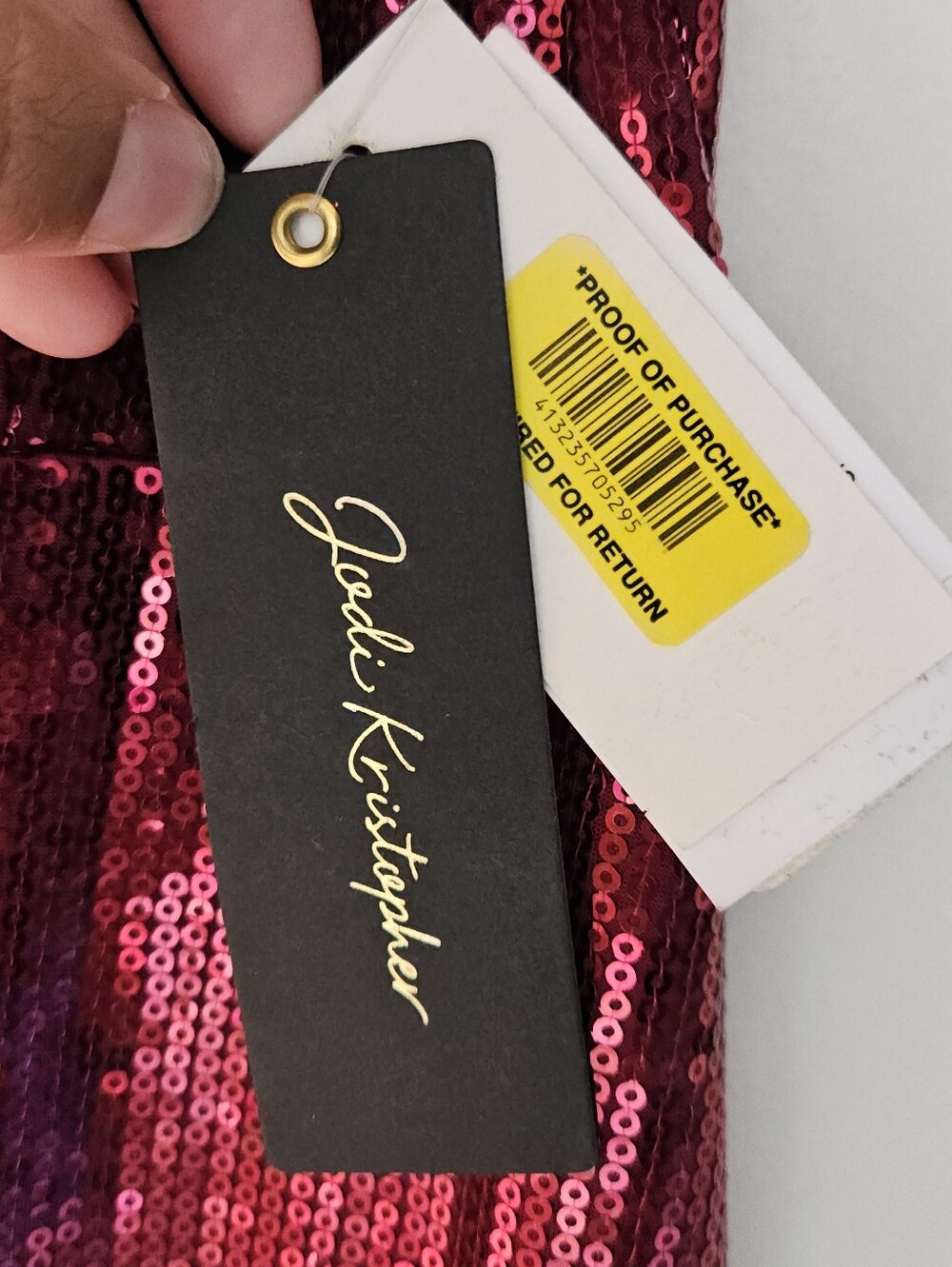 Jodi Kristopher Wine Sequin Plunge V-Neck Evening Gown NWT Size 3 - Picture 9 of 9